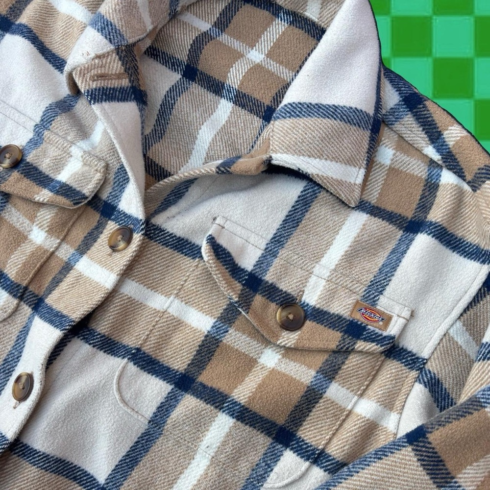 Dickies Tan and Blue Plaid Shirt Jacket